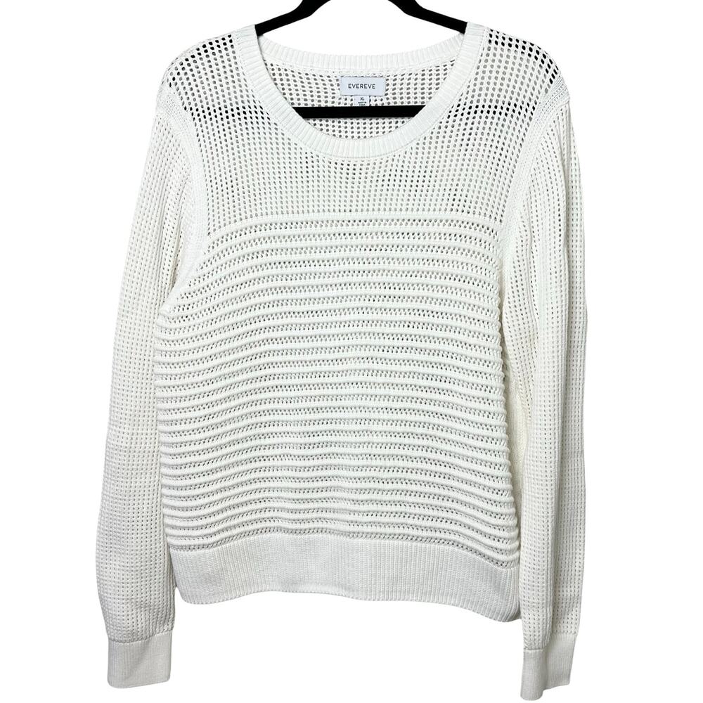 Evereve Open Knit Mesh Crewneck Sweater Cream Size XL Coastal